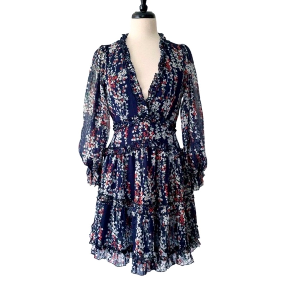 Angel Biba Floral Print Cutout Back Mini Dress Medium